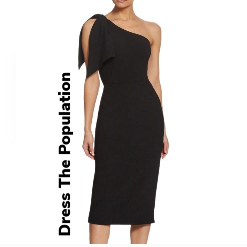 Dress the Population one shoulder black cocktail dress